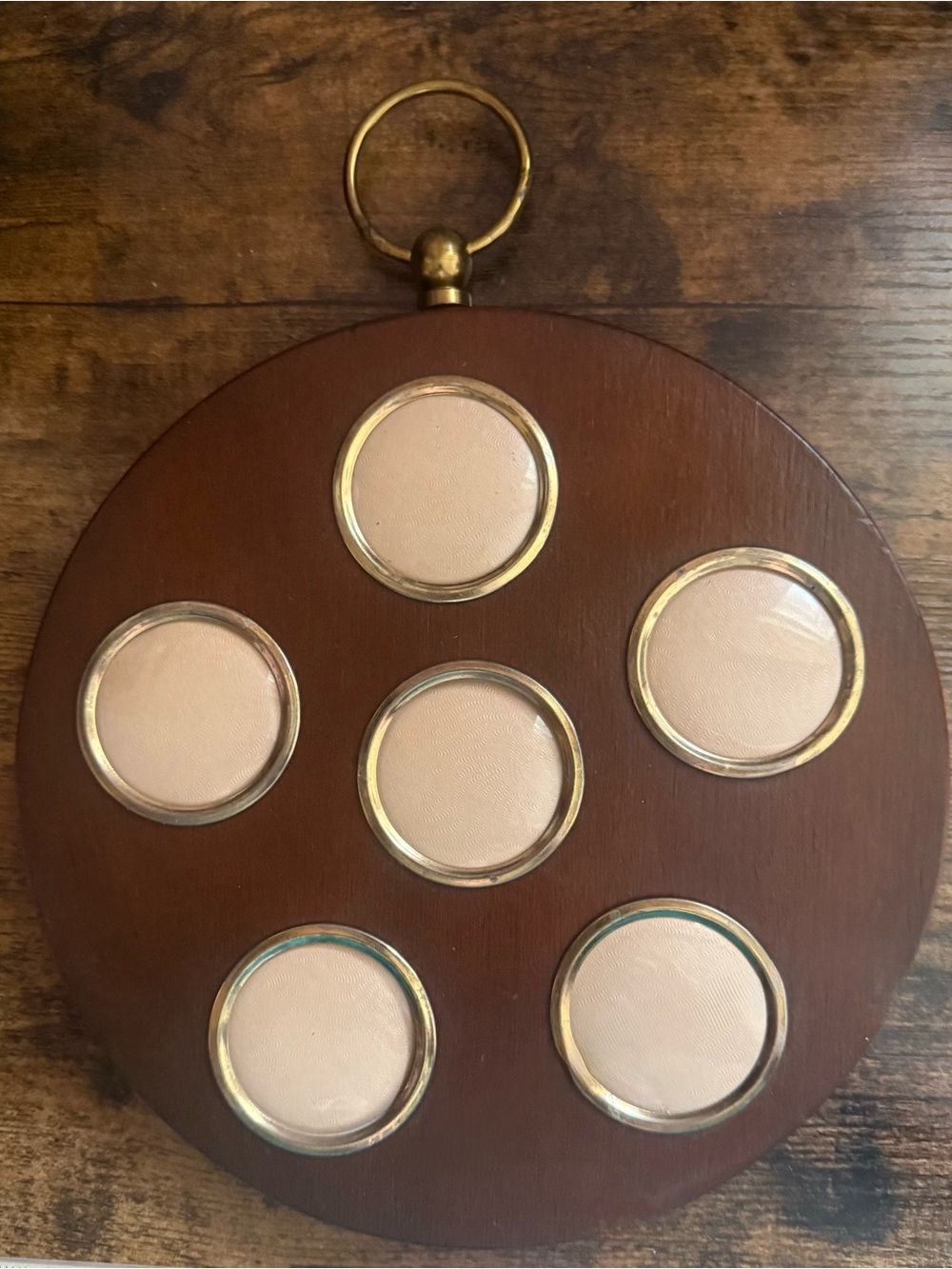 Vintage 1970s Round Wooden Multi-Photo Frame - Pocket Watch Design (6 Openings)